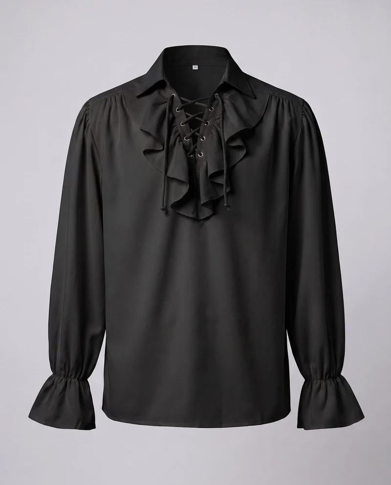Damen elegante Rüschbluse mit Schnüren und voluminösen Ärmeln Drune