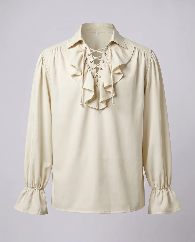 Damen elegante Rüschbluse mit Schnüren und voluminösen Ärmeln Drune