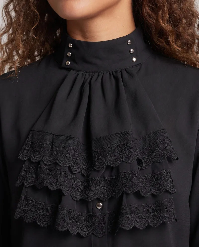 Damen Elegante Rüschbluse mit Spitzenakzenten Drune