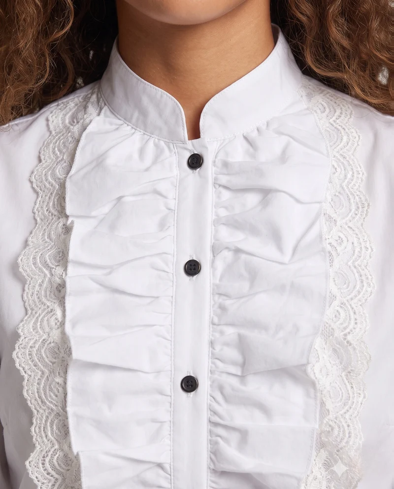 Damen elegante Rüschbluse mit Spitzenakzenten Drune