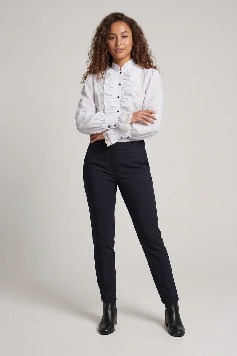 Damen elegante Rüschbluse mit Spitzenakzenten Drune