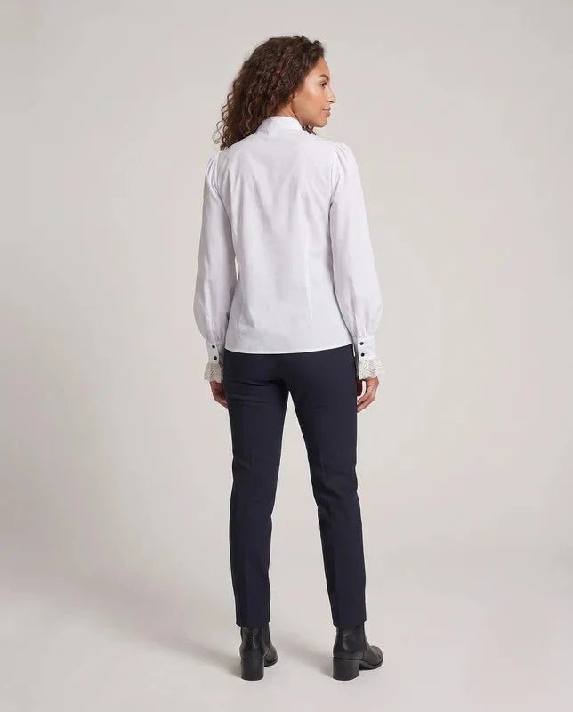 Damen elegante Rüschbluse mit Spitzenakzenten Drune