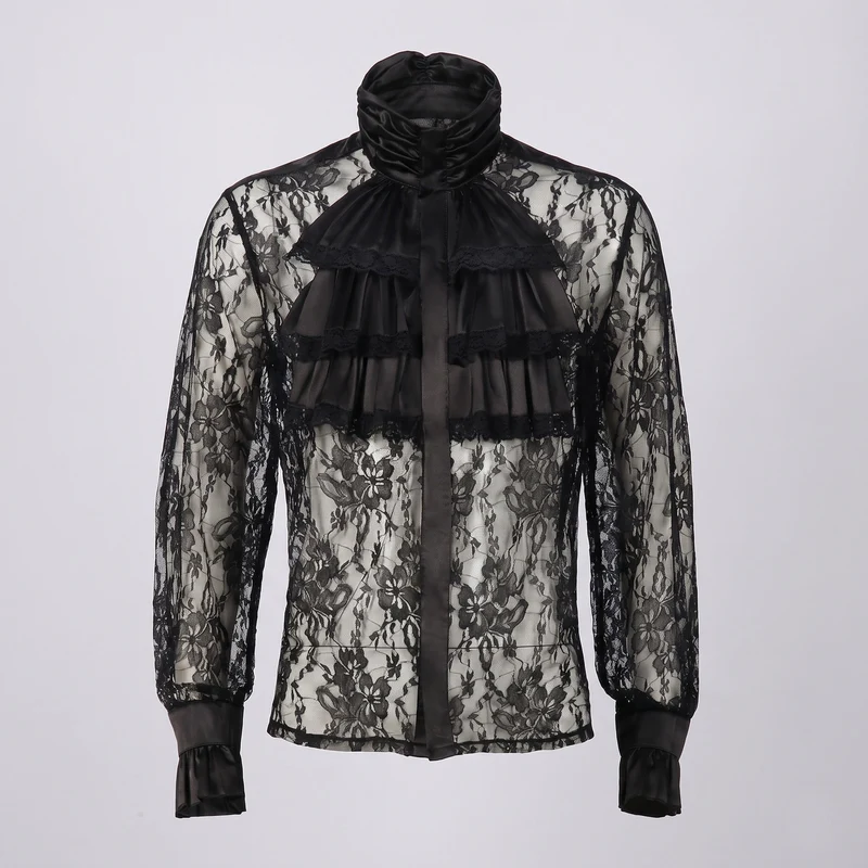 Damen elegante Rüsch Bluse mit Stehkragen und feinen Knopfdetails Drune