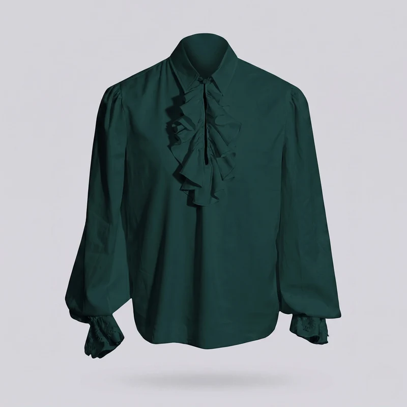 Damen elegante Rüsch Bluse mit Stehkragen und feinen Knopfdetails Drune