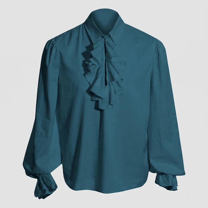 Damen elegante Rüsch Bluse mit Stehkragen und feinen Knopfdetails Drune