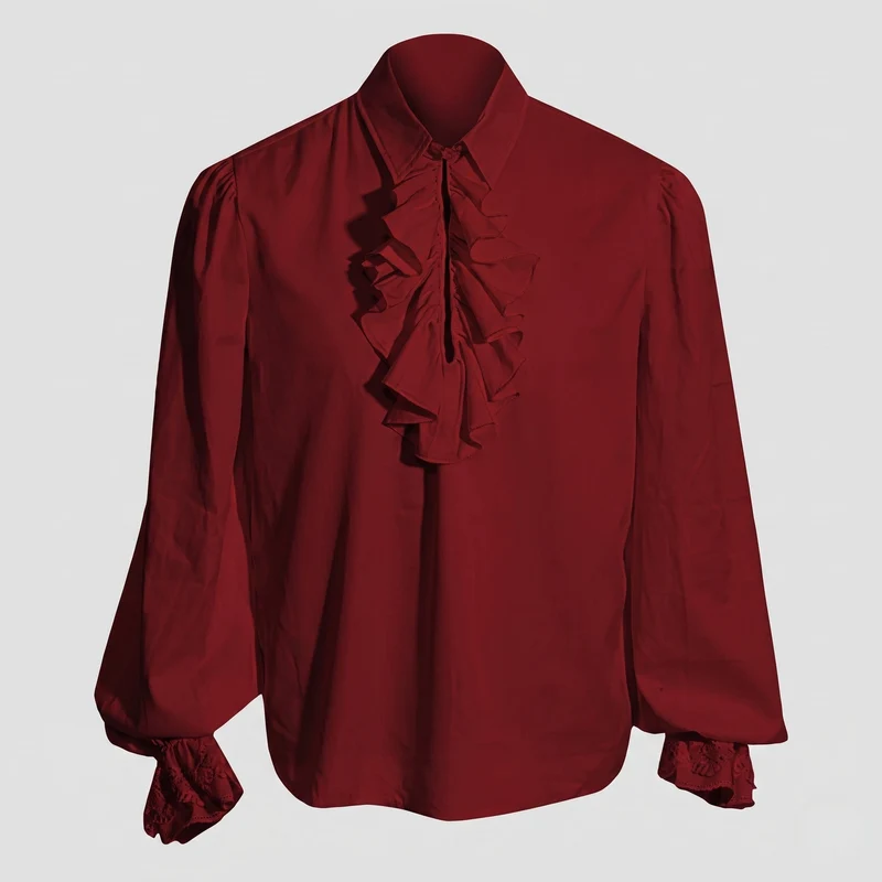 Damen elegante Rüsch Bluse mit Stehkragen und feinen Knopfdetails Drune