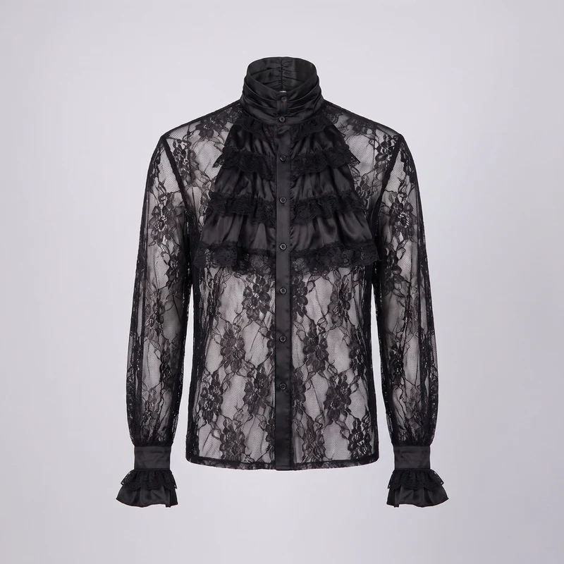 Damen elegante Rüsch Bluse mit Stehkragen und feinen Knopfdetails Drune
