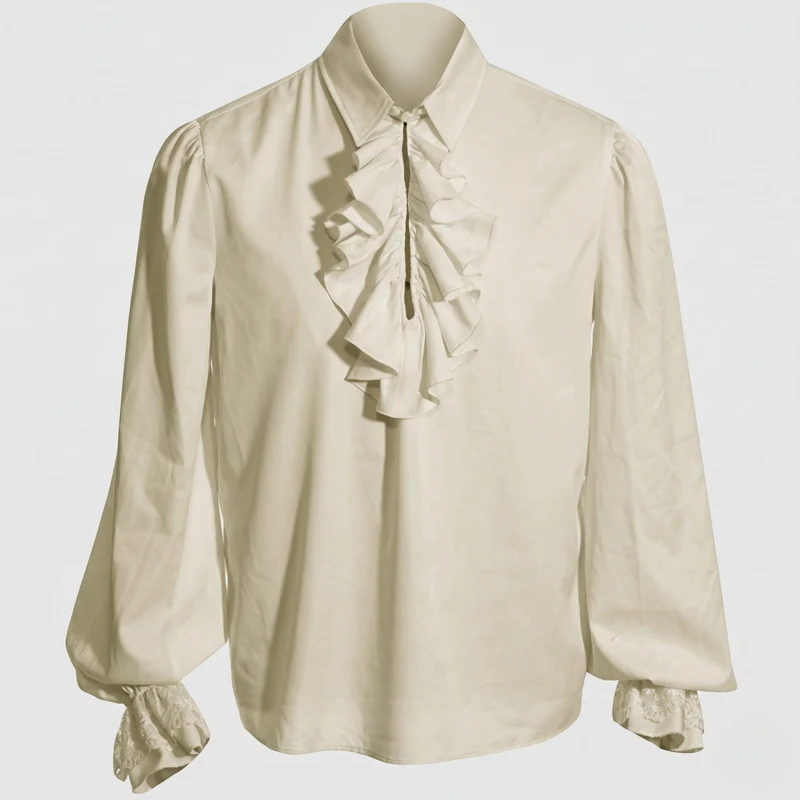 Damen elegante Rüsch Bluse mit Stehkragen und feinen Knopfdetails Drune