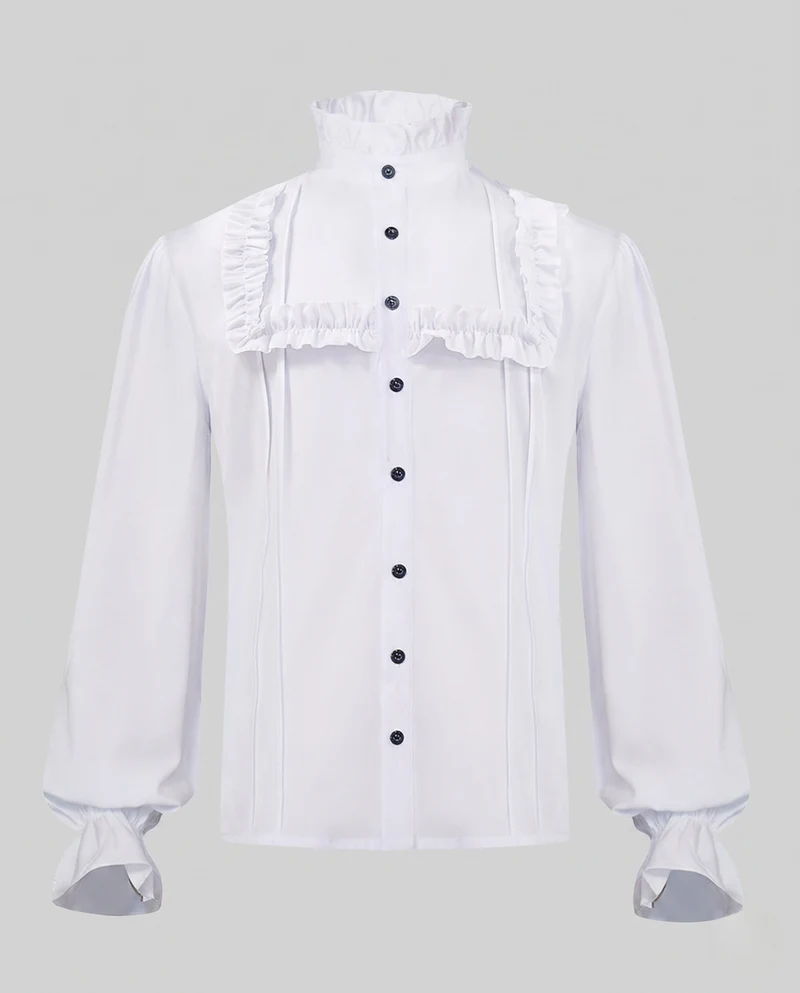 Damen elegante Rüschbluse mit Stehkragen und Knopfleiste Drune