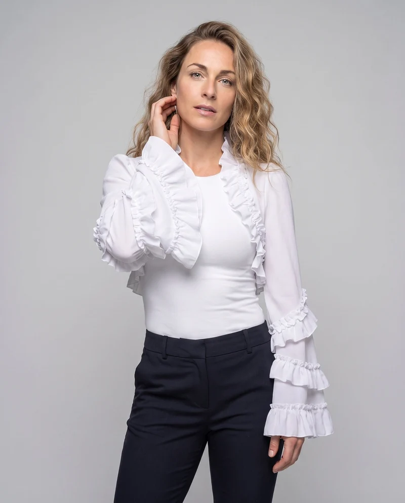 Damen elegante Rüschentasche mit voluminösen Ärmeln Drune