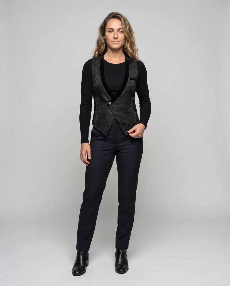 Damen elegantes Samt-Weste mit floralem Design Drune
