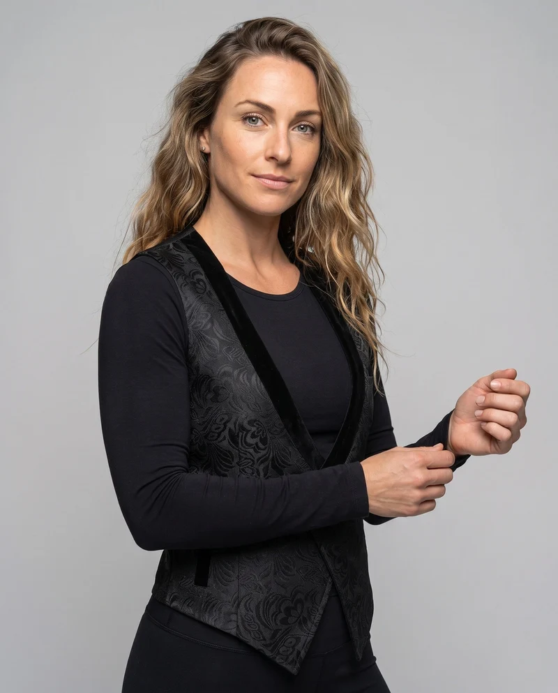 Damen elegantes Samt-Weste mit floralem Design Drune