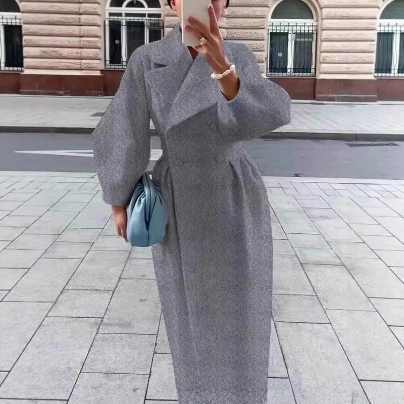 Damen Eleganter Trenchcoat mit tailliertem Schnitt und seitlichem Schlitz Drune