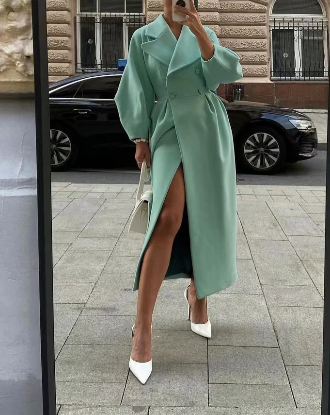 Damen Eleganter Trenchcoat mit tailliertem Schnitt und seitlichem Schlitz Drune