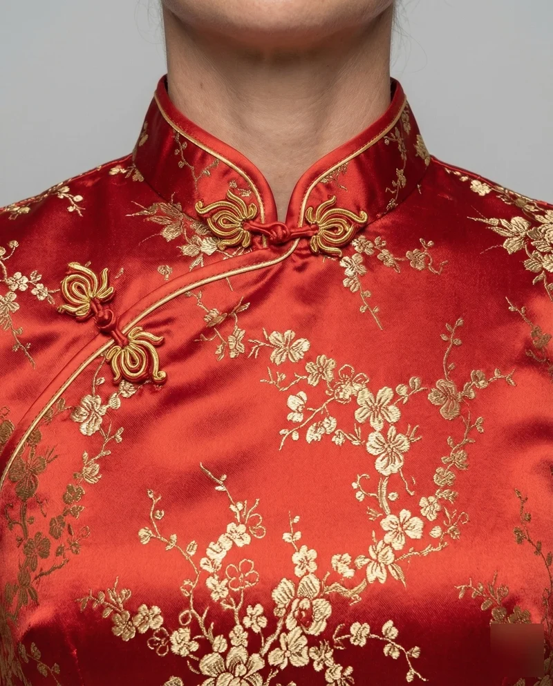 Damen Qipao-Oberteil Satinoptik Mandarin-Kragen
