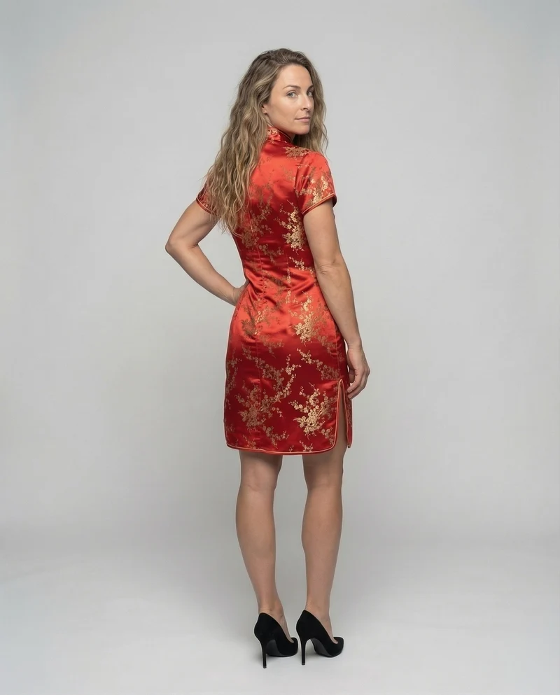 Damen Qipao-Oberteil Satinoptik Mandarin-Kragen