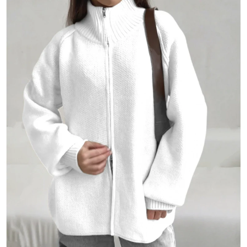 Damen Stehkragen Strickjacke mit Reißverschluss Drune