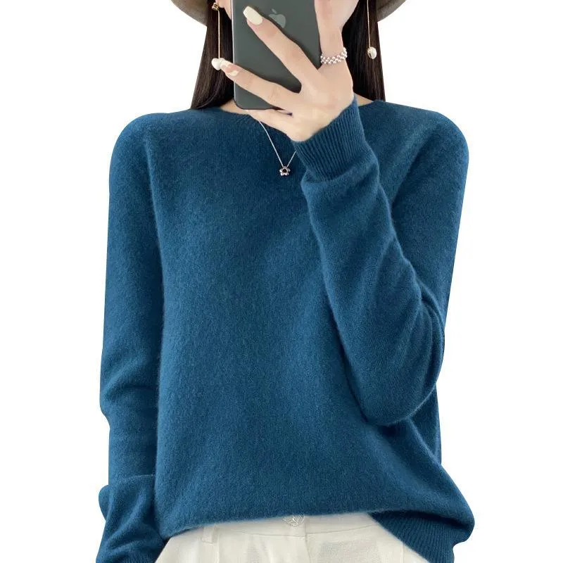 Damen Lockerer Feinstrick-Pullover mit Rundhalsausschnitt und flauschiger Angora-Optik Drune