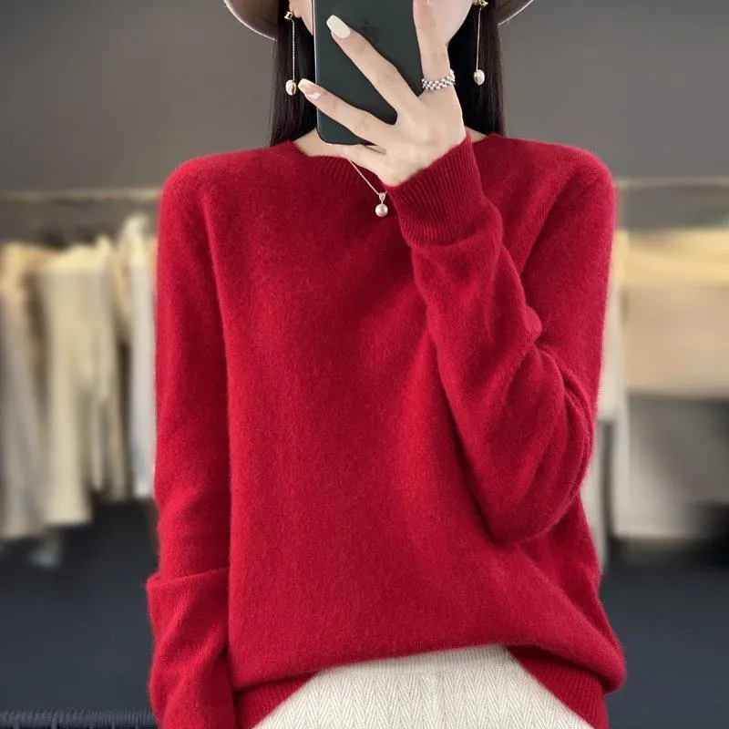 Damen Lockerer Feinstrick-Pullover mit Rundhalsausschnitt und flauschiger Angora-Optik Drune