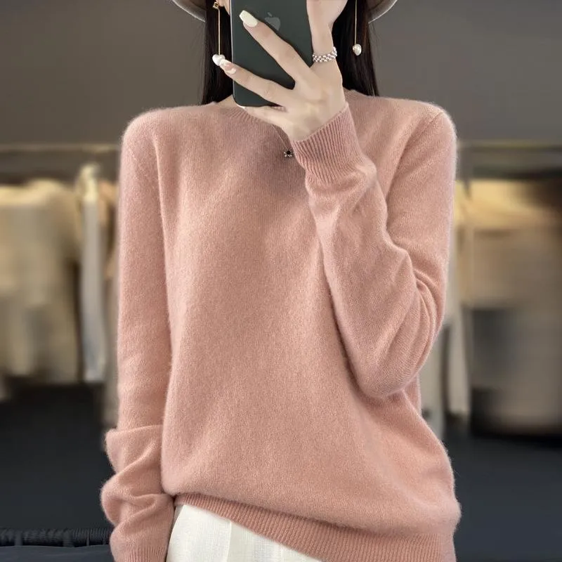 Damen Lockerer Feinstrick-Pullover mit Rundhalsausschnitt und flauschiger Angora-Optik Drune