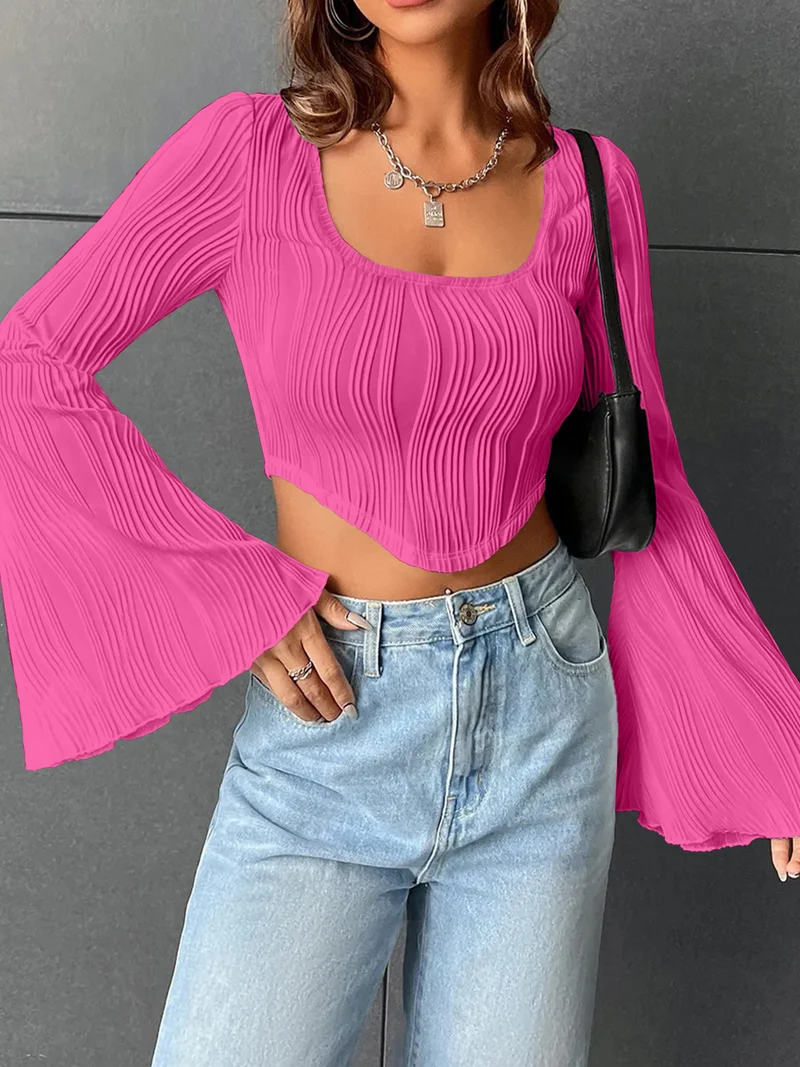 Damen Cropped Oberteil mit Rüschensäumen Drune