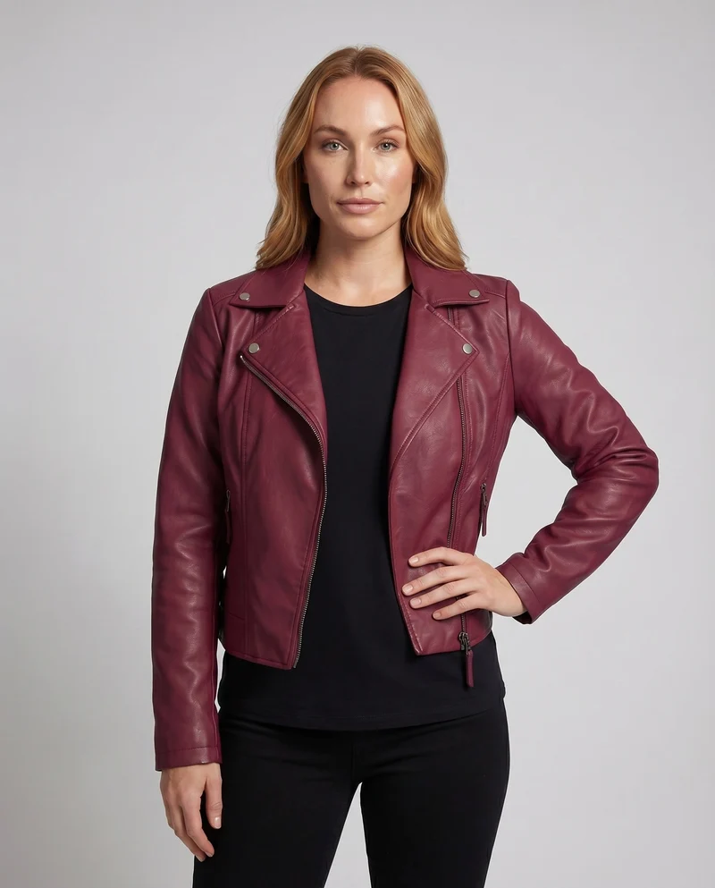 Damen Motojacke Vegan Lederoptik Asymmetrisch