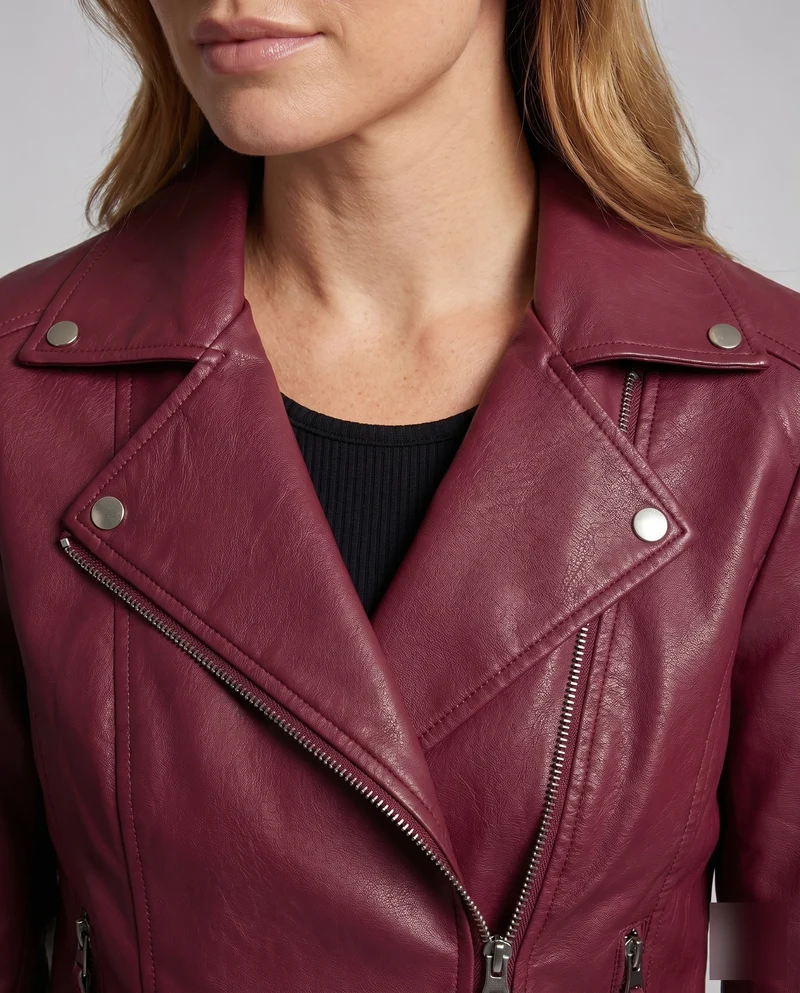 Damen Motojacke Vegan Lederoptik Asymmetrisch