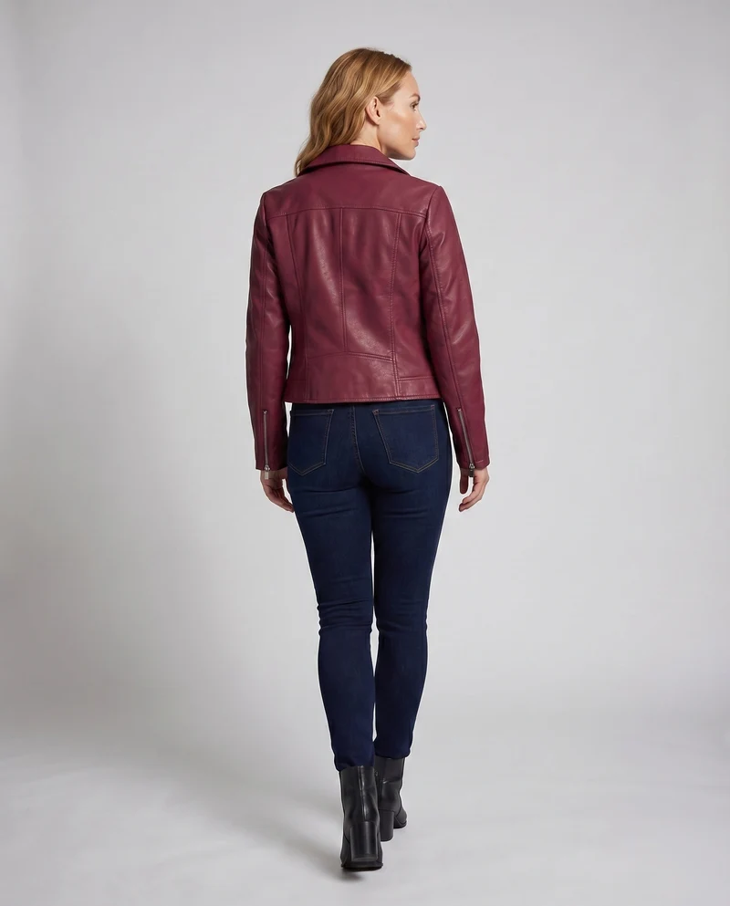 Damen Motojacke Vegan Lederoptik Asymmetrisch