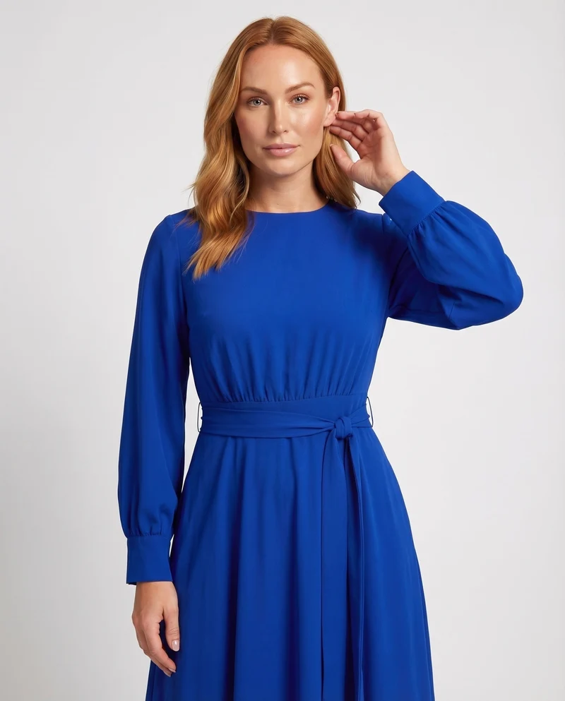 Damen Abendkleid Bodenlang Taillendrapierung Ballonärmel