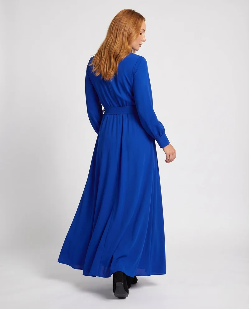 Damen Abendkleid Bodenlang Taillendrapierung Ballonärmel