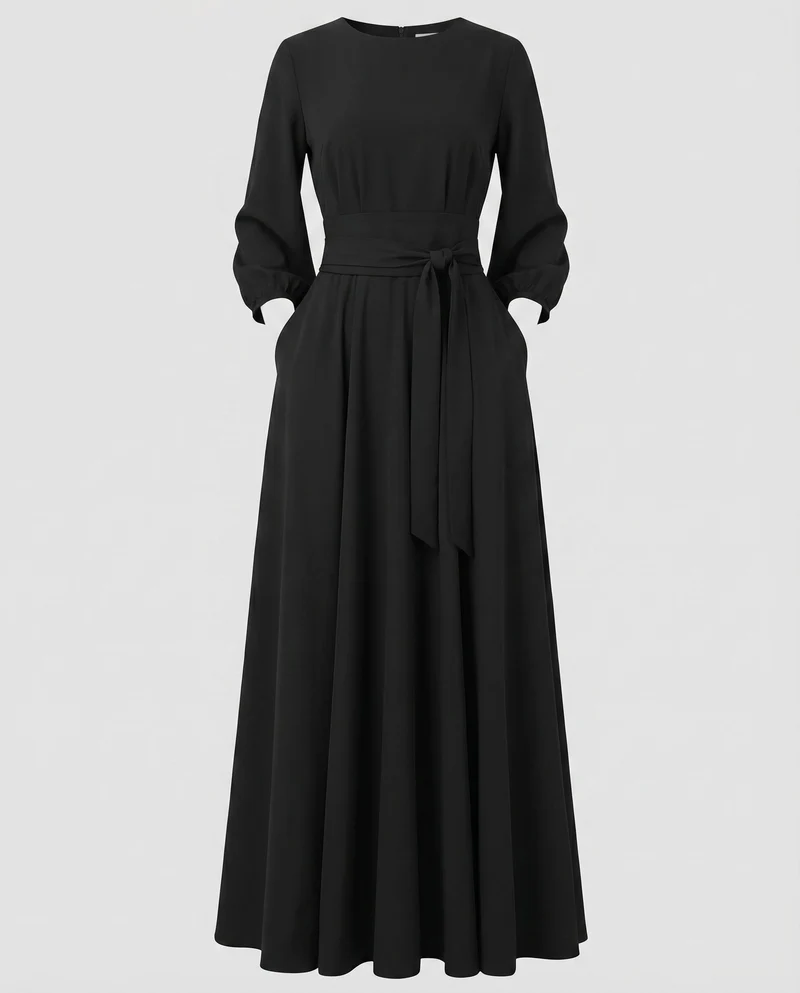 Damen Abendkleid Bodenlang Taillendrapierung Ballonärmel