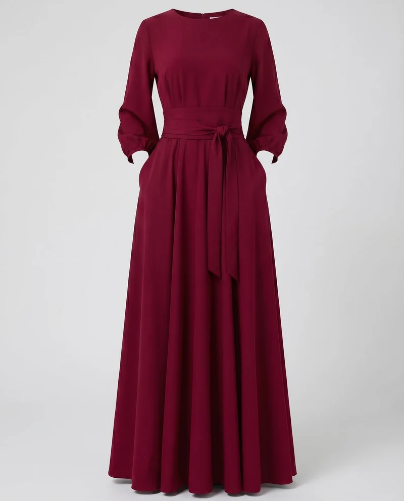 Damen Abendkleid Bodenlang Taillendrapierung Ballonärmel