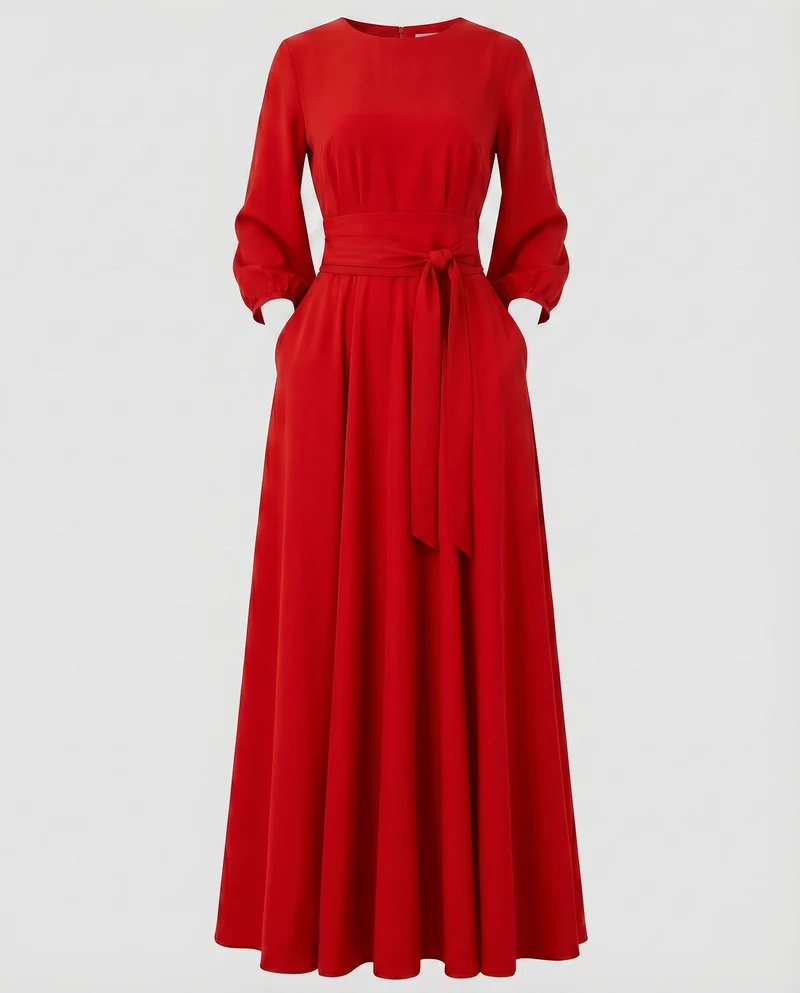 Damen Abendkleid Bodenlang Taillendrapierung Ballonärmel