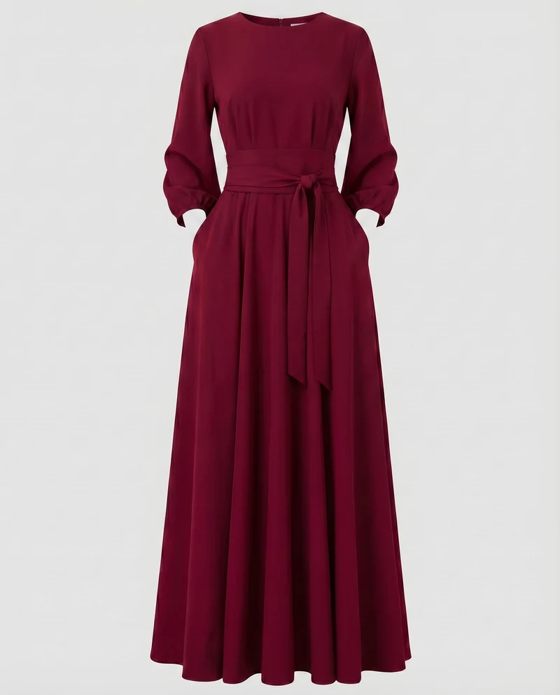 Damen Abendkleid Bodenlang Taillendrapierung Ballonärmel