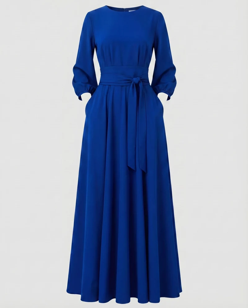 Damen Abendkleid Bodenlang Taillendrapierung Ballonärmel