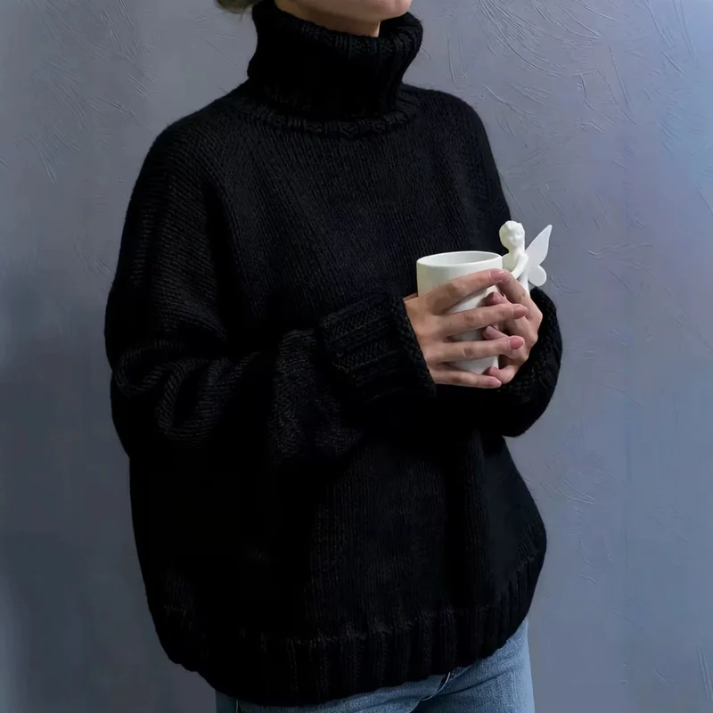 Damen Oversize-Rollkragenpullover im Fluffy-Mix mit breiten gerippten Bündchen Drune