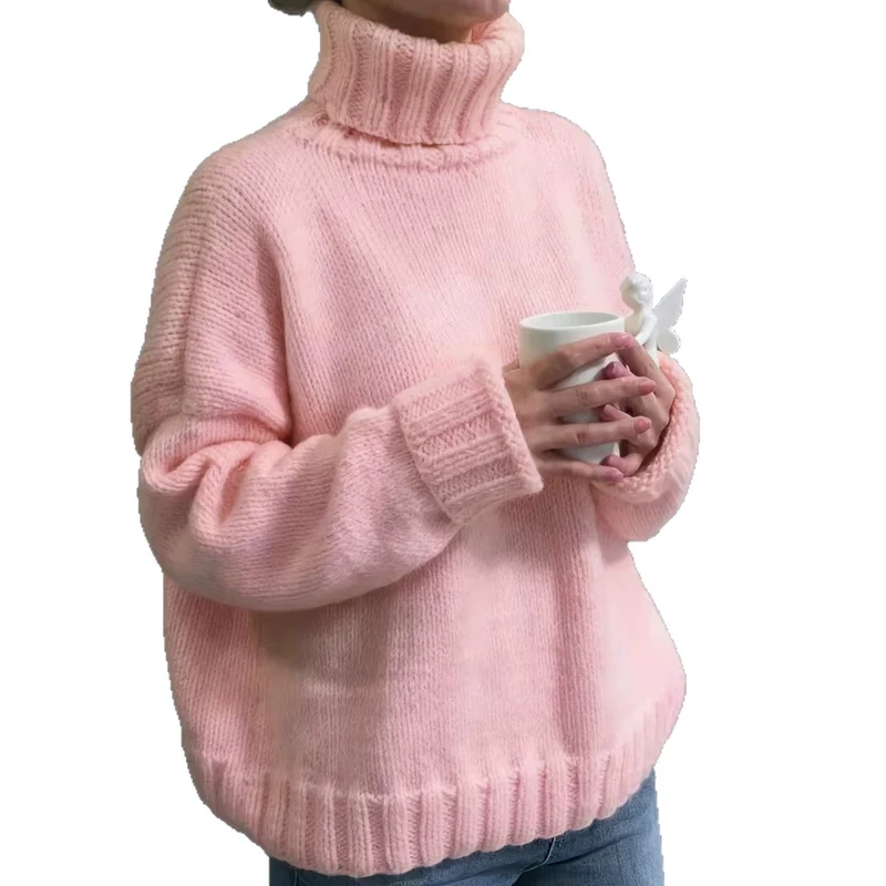 Damen Oversize-Rollkragenpullover im Fluffy-Mix mit breiten gerippten Bündchen Drune