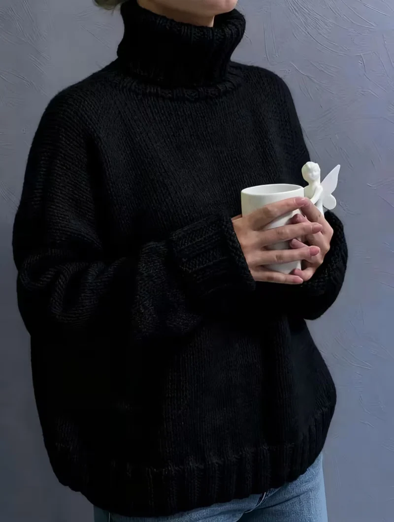 Damen Oversize-Rollkragenpullover im Fluffy-Mix mit breiten gerippten Bündchen Drune
