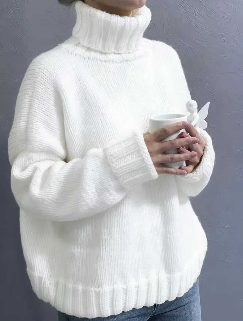 Damen Oversize-Rollkragenpullover im Fluffy-Mix mit breiten gerippten Bündchen Drune