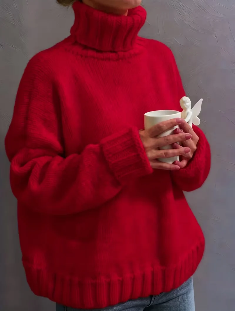 Damen Oversize-Rollkragenpullover im Fluffy-Mix mit breiten gerippten Bündchen Drune