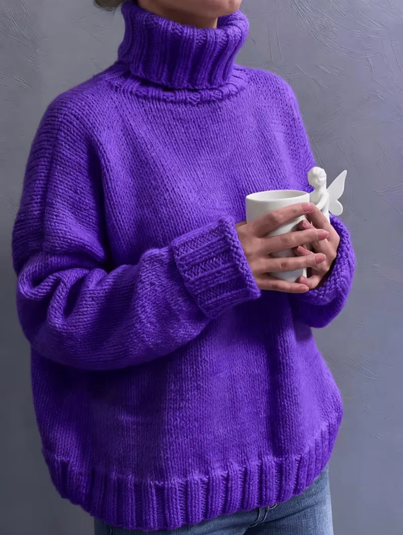 Damen Oversize-Rollkragenpullover im Fluffy-Mix mit breiten gerippten Bündchen Drune