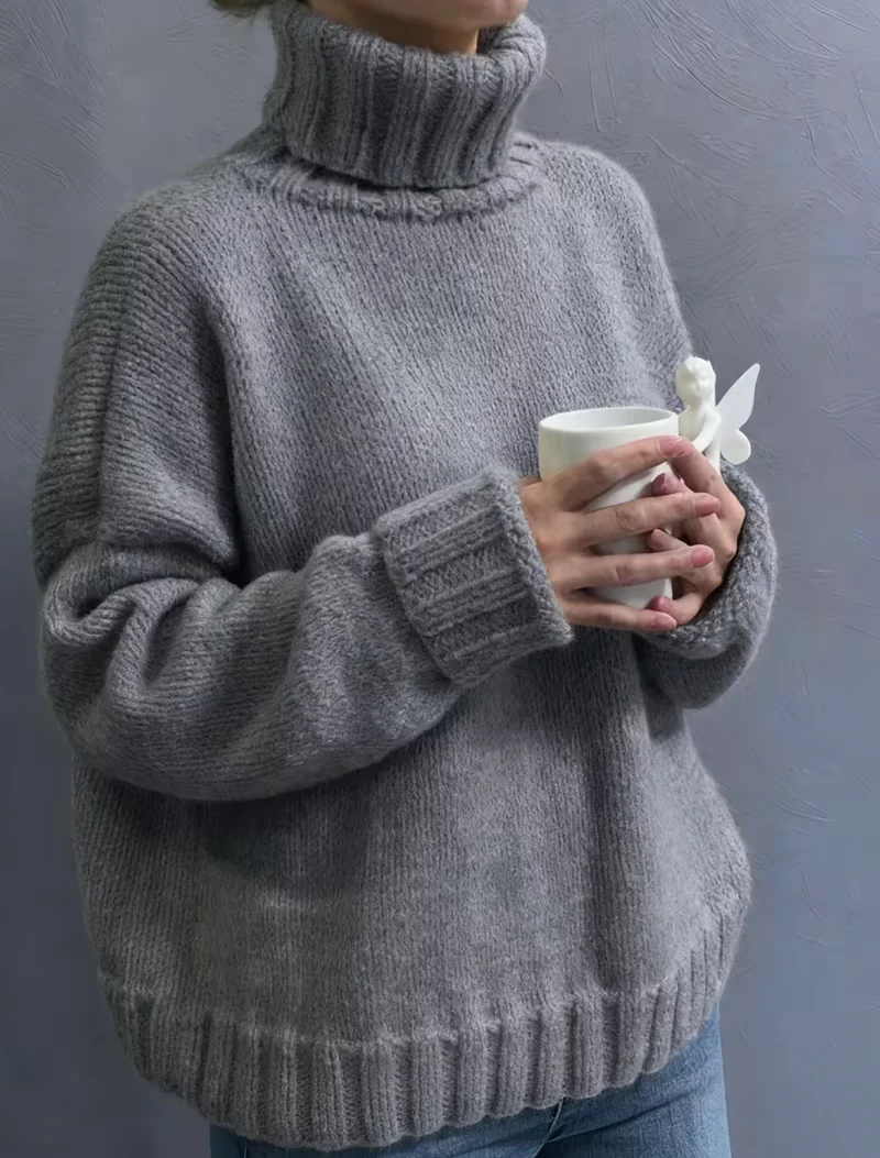 Damen Oversize-Rollkragenpullover im Fluffy-Mix mit breiten gerippten Bündchen Drune