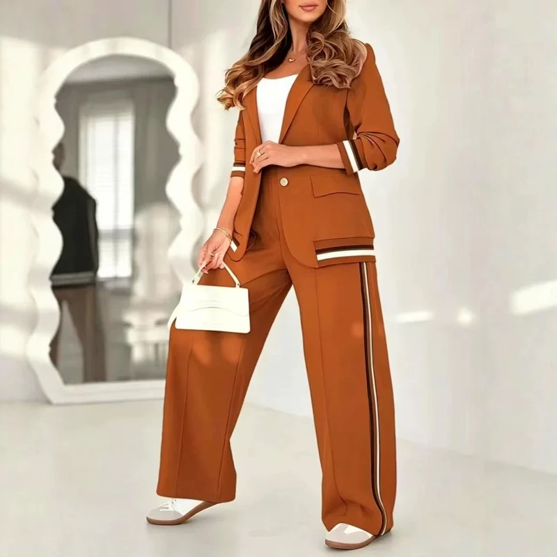 Damen Zweiteiler-Blazer mit weitem Hosenbein und kontrastierenden Seitenstreifen Drune