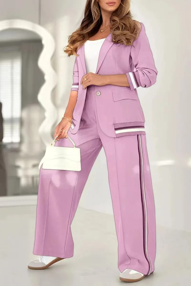 Damen Zweiteiler-Blazer mit weitem Hosenbein und kontrastierenden Seitenstreifen Drune