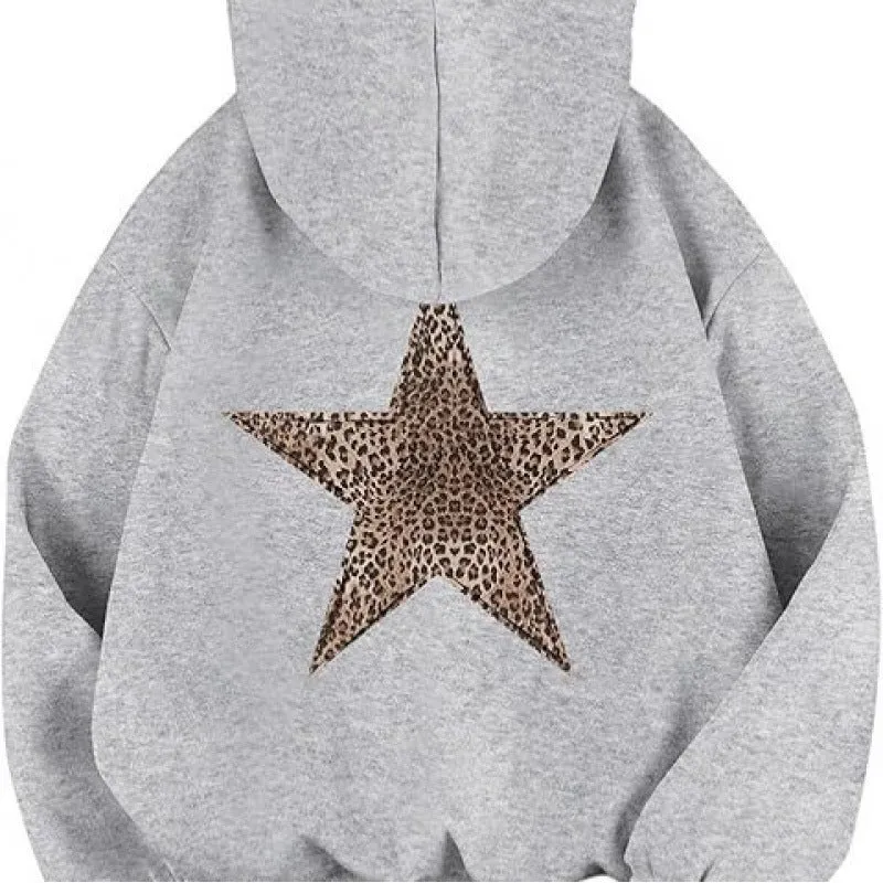 Damen Kapuzensweater mit stylish Leopardstern-Design und entspannter Passform Drune