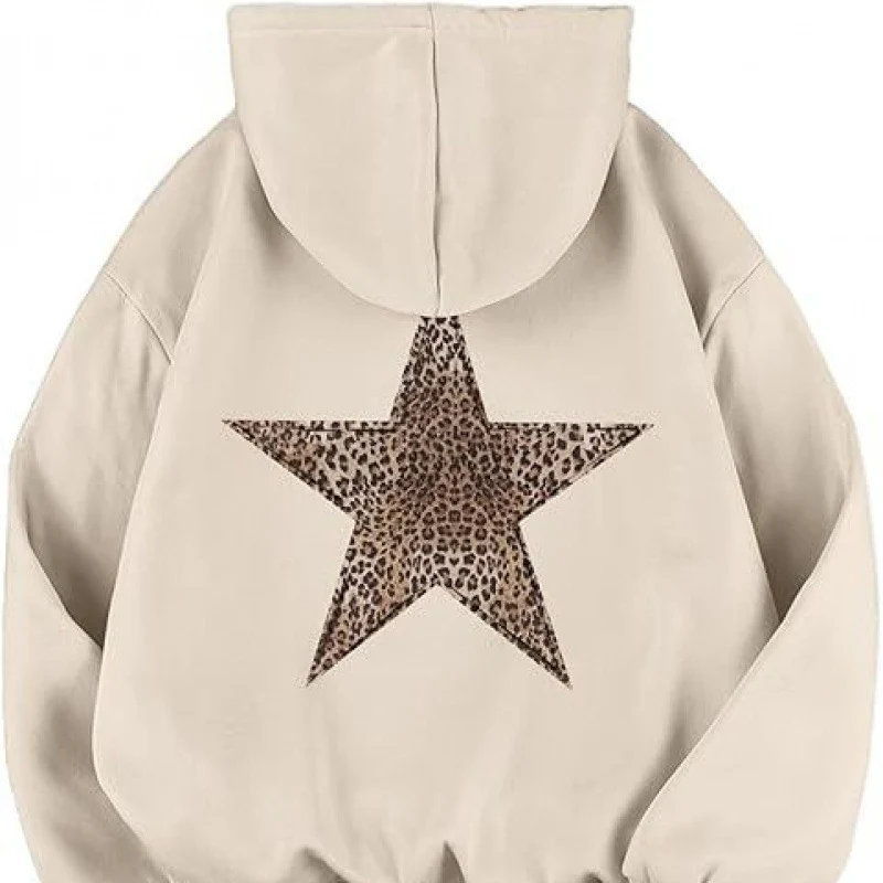 Damen Kapuzensweater mit stylish Leopardstern-Design und entspannter Passform Drune