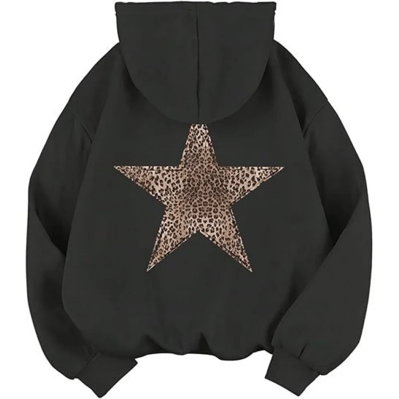 Damen Kapuzensweater mit stylish Leopardstern-Design und entspannter Passform Drune