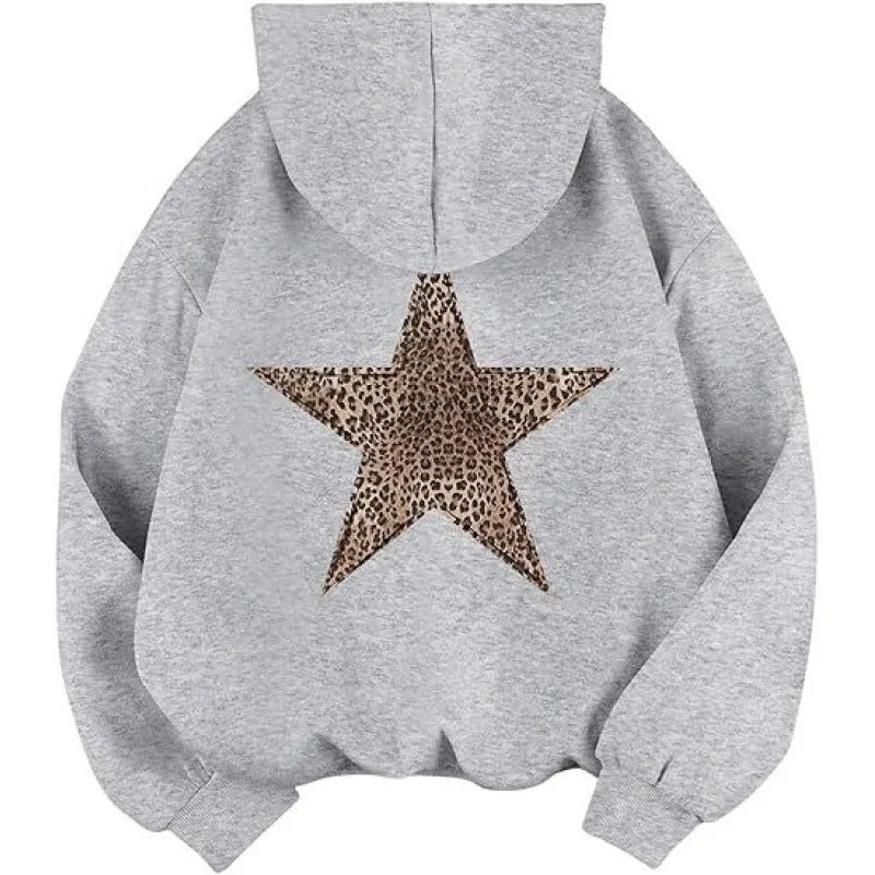 Damen Kapuzensweater mit stylish Leopardstern-Design und entspannter Passform Drune