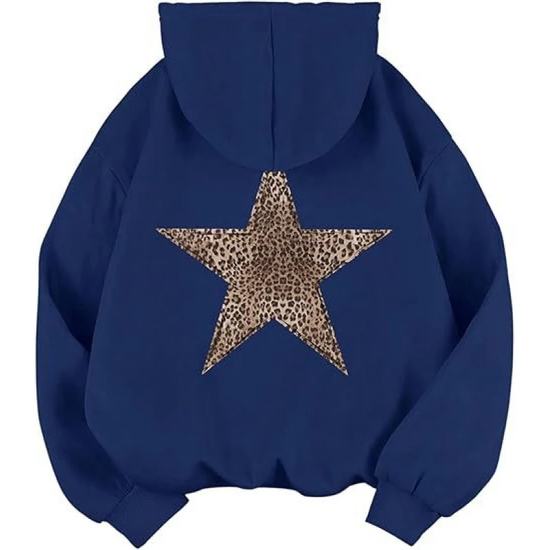 Damen Kapuzensweater mit stylish Leopardstern-Design und entspannter Passform Drune