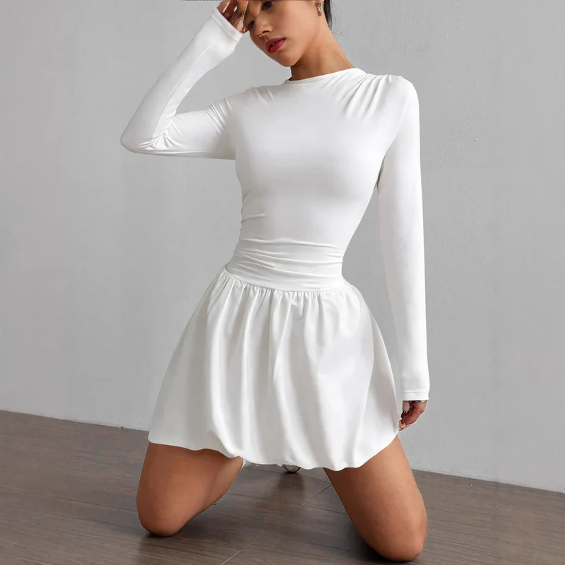 Damen Figurumspielendes Kleid mit langen Ärmeln und gerafftem Saum Drune